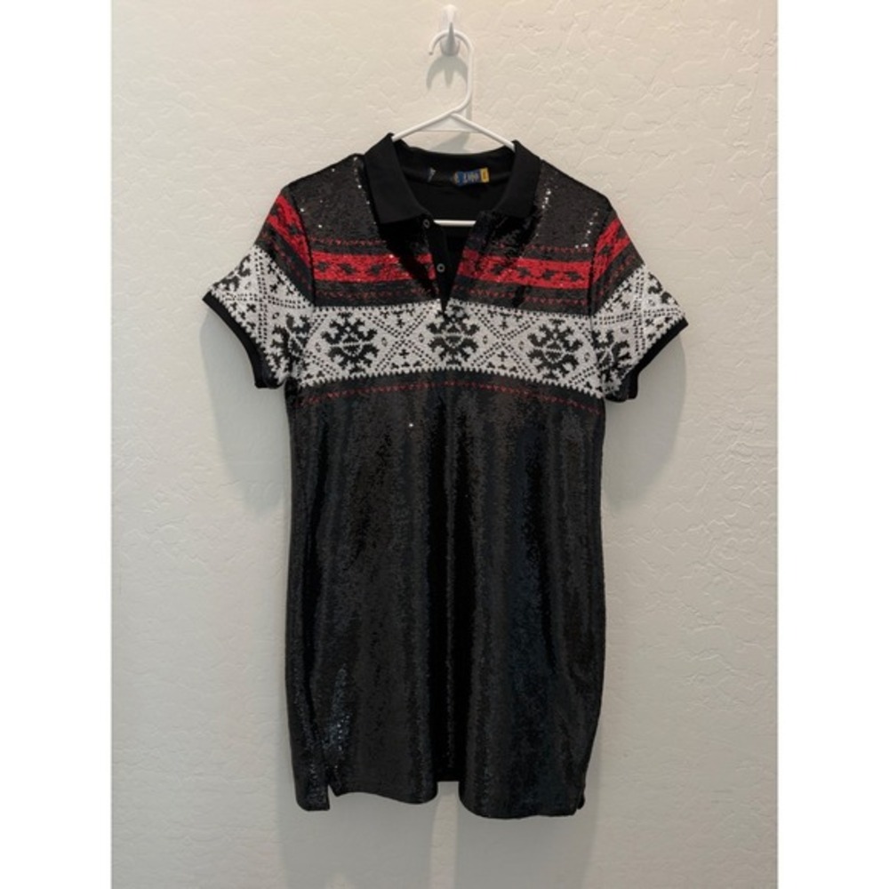 Polo Ralph Lauren Sequined Mini Dress Black‎ Nordic Sequin NWOT Small Holiday